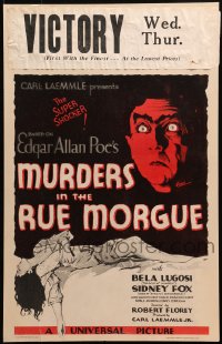 4d0198 MURDERS IN THE RUE MORGUE WC 1932 Grosz art of Bela Lugosi over sexy Sidney Fox, ultra rare!