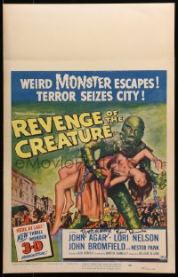 4d0200 REVENGE OF THE CREATURE signed 3D WC 1955 by BOTH Ricou Browning AND Brett Halsey, great art!