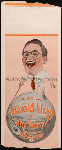 4d0181 WHY WORRY 9x22 WC 1923 great art of Harold Lloyd in his six reel Pathecomedy, ultra rare!