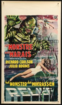 4f0187 CREATURE FROM THE BLACK LAGOON 3D Belgian 1954 different art of monster & Julie Adams by Bos!