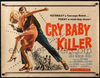 4f0337 CRY BABY KILLER 1/2sh 1958 first Jack Nicholson, art of criminal w/girl & gun, ultra rare!