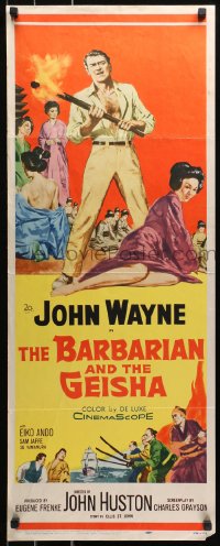 4f0623 BARBARIAN & THE GEISHA insert 1958 John Huston, art of John Wayne with torch & Eiko Ando!