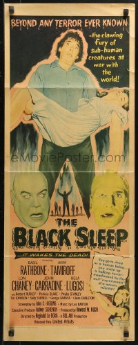 4f0628 BLACK SLEEP insert 1956 Lon Chaney Jr., Bela Lugosi, Tor Johnson, terror-drug wakes the dead!