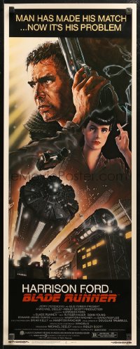 4f0629 BLADE RUNNER insert 1982 Ridley Scott sci-fi classic, art of Harrison Ford by John Alvin!