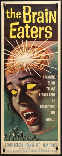4f0633 BRAIN EATERS insert 1958 AIP, classic sci-fi horror art of girl's brain exploding!