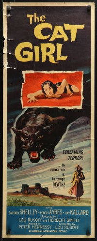 4f0645 CAT GIRL insert 1957 cool black panther & sexy girl art, to caress her is to tempt DEATH!