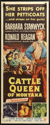 4f0646 CATTLE QUEEN OF MONTANA insert 1954 Barbara Stanwyck straps on her guns, Ronald Reagan!