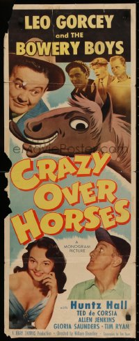 4f0655 CRAZY OVER HORSES insert 1951 Gorcey, Hall, Bowery Boys, horse racing & gambling, very rare!