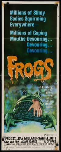 4f0677 FROGS insert 1972 great horror art of man-eating amphibian with human hand hanging from mouth