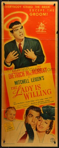 4f0721 LADY IS WILLING insert 1942 pretty Marlene Dietrich, Fred MacMurray & Baby Corey, ultra-rare!