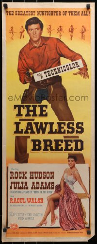 4f0725 LAWLESS BREED insert 1953 cowboy Rock Hudson with gun & sexy Julie Adams showing legs!