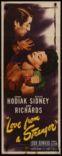 4f0729 LOVE FROM A STRANGER insert 1947 John Hodiak, Sylvia Sidney, a fatal fascination!
