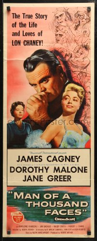 4f0734 MAN OF A THOUSAND FACES insert 1957 art of James Cagney as Lon Chaney Sr. by Reynold Brown!