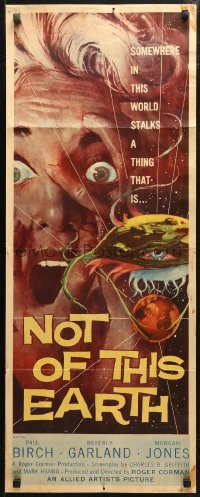 4f0750 NOT OF THIS EARTH insert 1957 classic close up art of screaming Beverly Garland & alien monster!