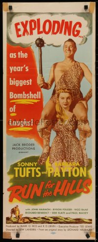 4f0789 RUN FOR THE HILLS insert 1953 wacky caveman Sonny Tufts & sexy cave girl Barbara Payton!