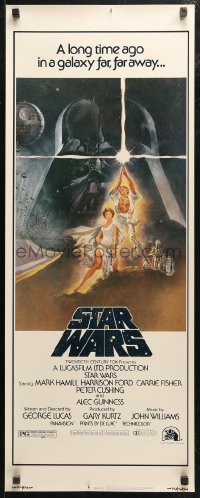 4f0814 STAR WARS insert 1977 George Lucas classic, iconic Tom Jung art of Vader over Luke & Leia!