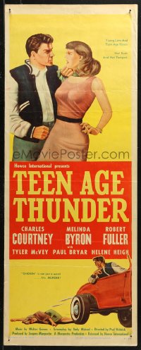 4f0824 TEEN AGE THUNDER insert 1957 Charles Courtney, Melinda Byron, hot rods & hot tempers!