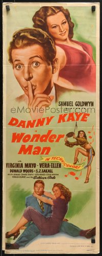 4f0857 WONDER MAN insert 1945 wacky Danny Kaye holds sexy Virginia Mayo + dancing Vera-Ellen!