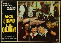 4f0515 CHUMP AT OXFORD Italian 19x27 pbusta R1960s Stan Laurel & Oliver Hardy in cap and gown with girls!