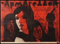4f0118 ARMAGEDDON Russian 20x27 1962 cool different Isaev artwork of woman in peril!