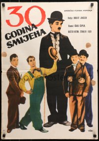 4f0250 30 YEARS OF FUN Yugoslavian 20x28 1960s Charlie Chaplin, Buster Keaton, Laurel & Hardy!