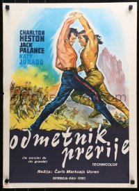 4f0253 ARROWHEAD Yugoslavian 20x27 1953 Charlton Heston fighting Native American Jack Palance!