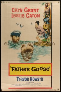 4g0109 FATHER GOOSE style Y 40x60 1965 art of pretty Leslie Caron laughing at sea captain Cary Grant!