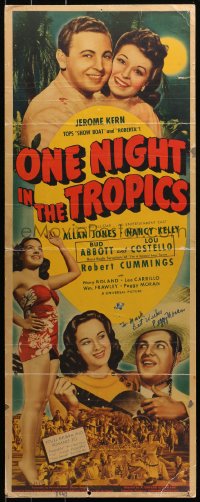 4g0353 ONE NIGHT IN THE TROPICS signed insert 1940 by Peggy Moran, great montage, ultra rare!