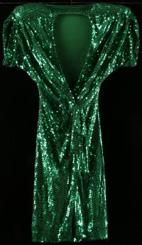 4g0320 PAMELA REED costume 1960s-1980s fabulous green sequin wraparound dress used by the actress!