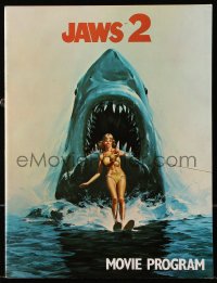 4g1314 JAWS 2 souvenir program book 1978 art of shark attacking girl on water skis by Lou Feck!