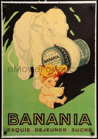 4g0418 BANANIA 18x26 French REPRODUCTION poster 1980s wild art of elephant and happy baby!