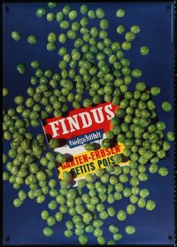 4g0170 FINDUS 36x50 Swiss advertising poster 1960s cool image of many peas surrounding package!