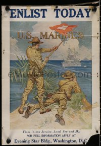 4g0187 ENLIST TODAY U.S. MARINES 18x26 WWI war poster 1917 Leyendecker art of men signaling warship!