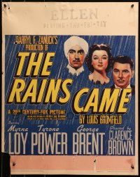 4g0347 RAINS CAME jumbo WC 1939 Myrna Loy, Tyrone Power & George Brent in India, ultra-rare!