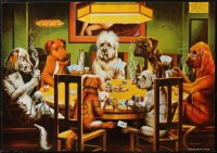 4h0861 LOT OF 5 UNFOLDED DOGS PLAYING POKER 19X27 ITALIAN COMMERCIAL POSTERS 1980s poker dogs!