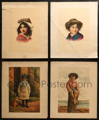 4h0430 LOT OF 4 UNFOLDED COLOR LITHOGRAPH 14X18 ART PRINTS OF CHILDREN 1910s great portraits!