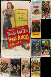 4h0360 LOT OF 10 FOLDED GLUED OR TAPED THREE-SHEETS 1940s-1960s images from a variety of movies!