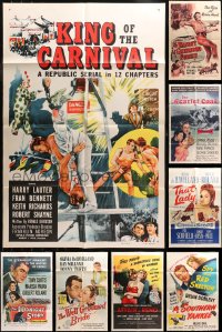 4h0107 LOT OF 10 FOLDED ALL ILLUSTRATED ONE-SHEETS 1940s-1960s a variety of movie images!