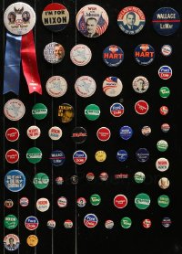 4h0301 LOT OF 70 POLITICAL PIN-BACKS AND BUTTONS 1960s-1990s Nixon, Carter, Ford, Reagan & more!