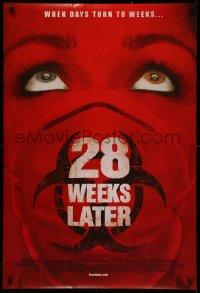 4j0704 28 WEEKS LATER DS 1sh 2007 close up of woman wearing biohazard mask, when days turn to weeks!