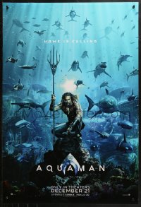 4j0726 AQUAMAN teaser DS 1sh 2018 DC, Jason Momoa in title role with great white sharks and more!