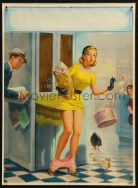 4j0404 ART FRAHM calendar sample 1957 woman in yellow dress dropping panties, Number Please?!