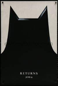 4j0749 BATMAN RETURNS teaser DS 1sh 1992 Burton, Keaton, cool partial bat symbol, dated design!