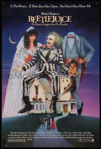 4j0752 BEETLEJUICE 1sh 1988 Tim Burton, Ramsey art of Michael Keaton, Baldwin & Geena Davis!
