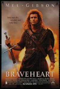 4j0779 BRAVEHEART int'l advance 1sh 1995 cool image of Mel Gibson as William Wallace!