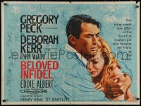 4j0130 BELOVED INFIDEL British quad 1959 great different art of Peck & Kerr by Tom Chantrell!