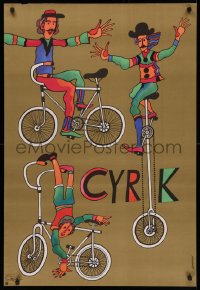 4j0564 CYRK 26x38 Polish commercial poster 1980s wonderful artwork of cyclists Marian Stachurski!