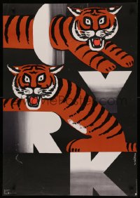 4j0562 CYRK 26x37 Polish commercial poster 1980s artwork of two tigers by Wiktor Gorka!