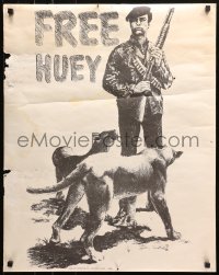 4j0574 FREE HUEY 23x29 commercial poster 1969 Newton in warfare gear with real black panthers!
