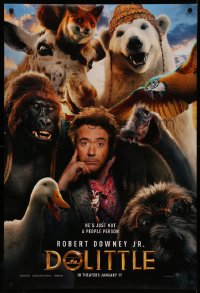 4j0834 DOLITTLE teaser DS 1sh 2020 Robert Downey Jr. in the title role surrounded by wacky animals!